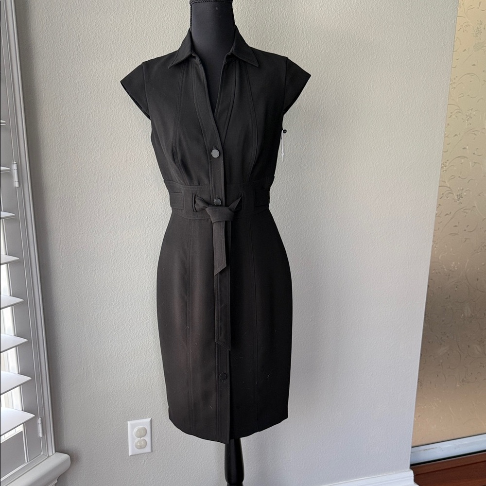 Calvin Klein Black Midi Dress with Belt